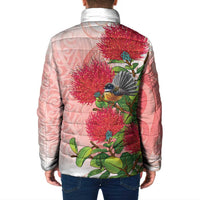 New Zealand Fantail Padded Jacket Maori Koru With Pohutukawa Flowers LT05 - Polynesian Pride