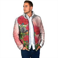 New Zealand Fantail Padded Jacket Maori Koru With Pohutukawa Flowers LT05 - Polynesian Pride