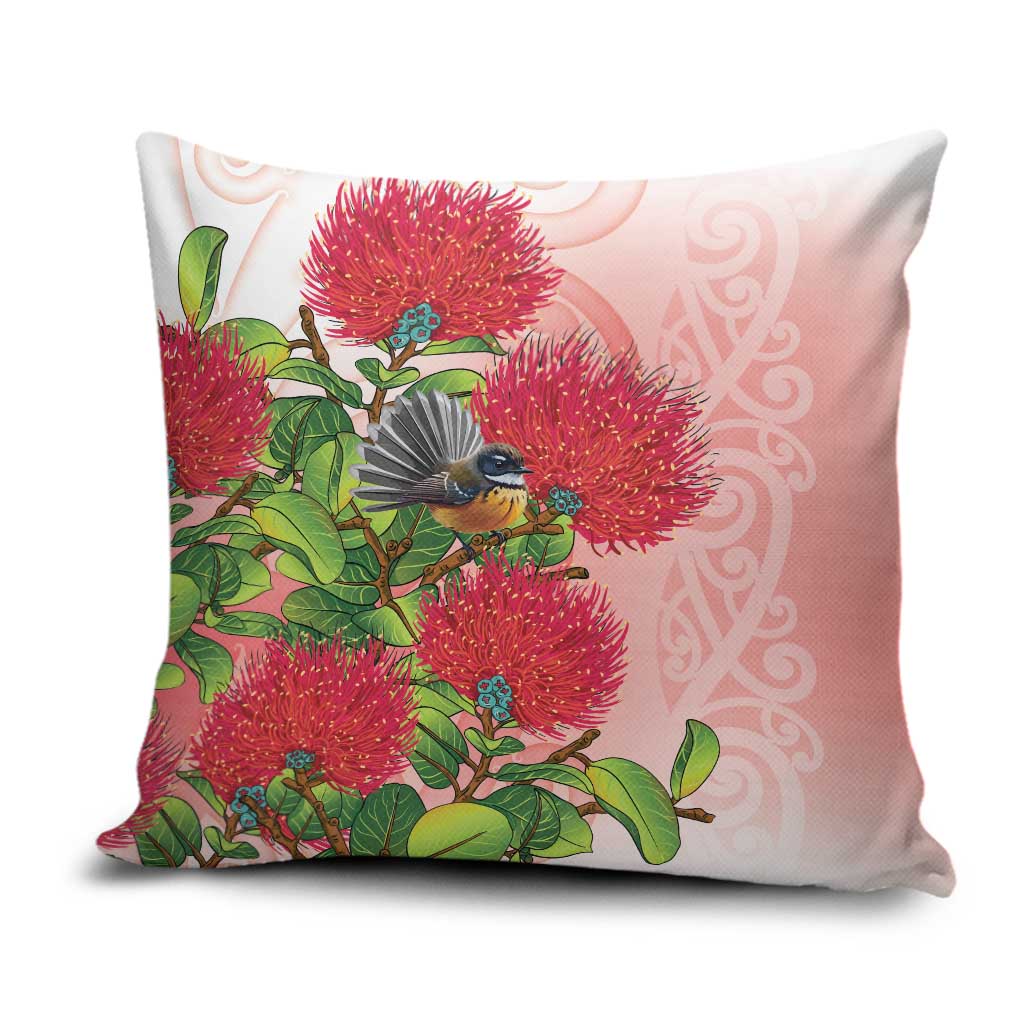 New Zealand Fantail Pillow Cover Maori Koru With Pohutukawa Flowers LT05 Red - Polynesian Pride