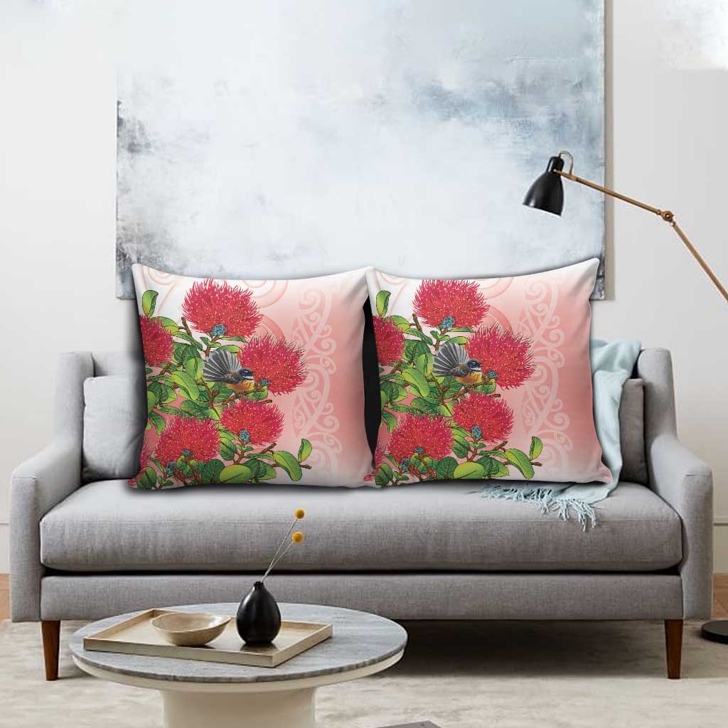 New Zealand Fantail Pillow Cover Maori Koru With Pohutukawa Flowers LT05 - Polynesian Pride