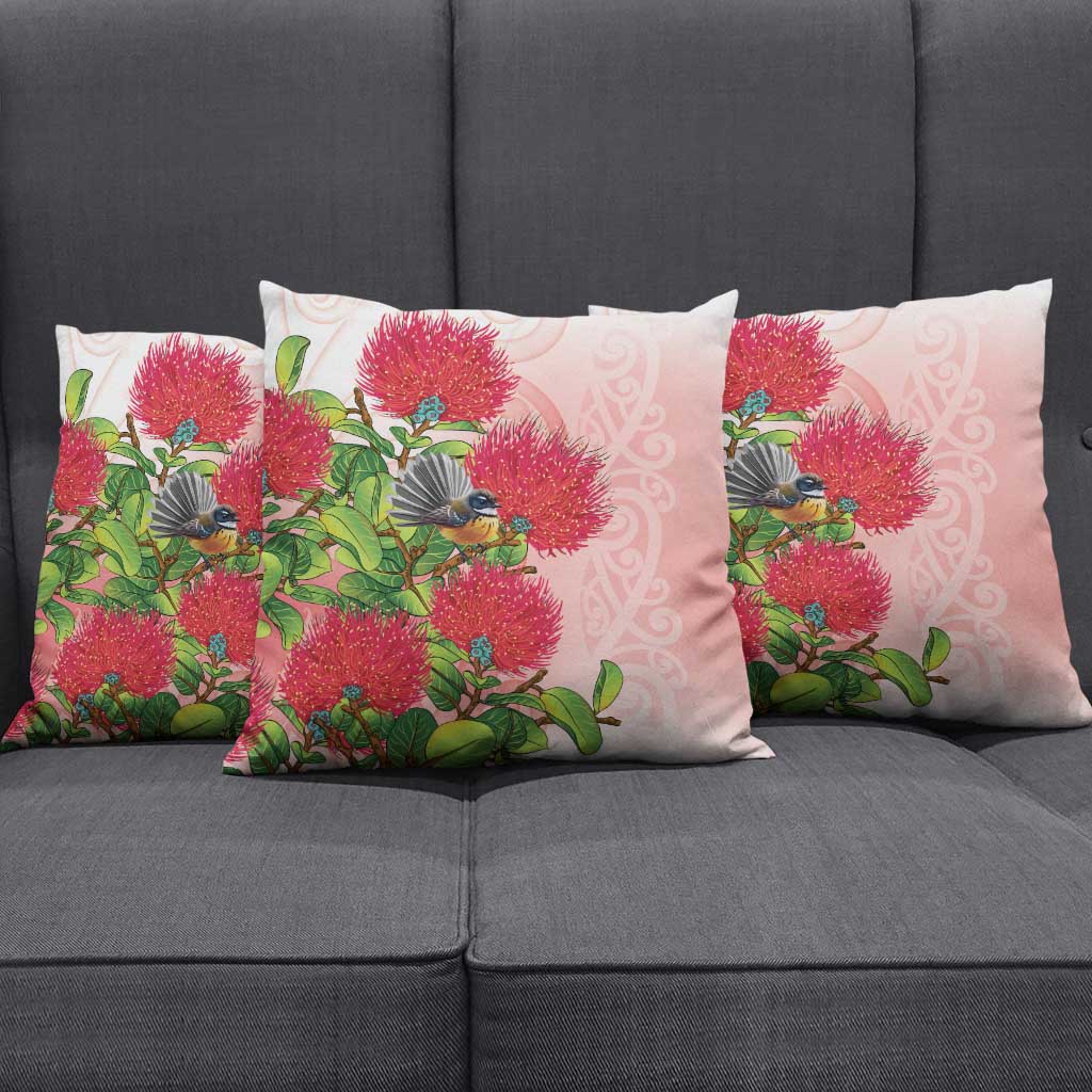New Zealand Fantail Pillow Cover Maori Koru With Pohutukawa Flowers LT05 - Polynesian Pride