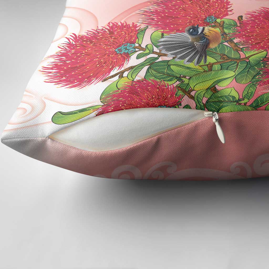 New Zealand Fantail Pillow Cover Maori Koru With Pohutukawa Flowers LT05 - Polynesian Pride