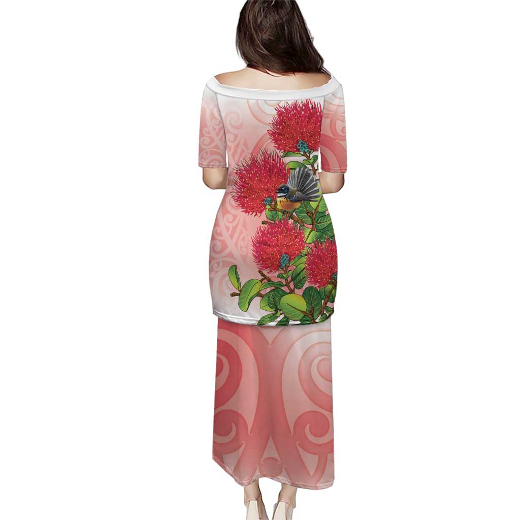 New Zealand Fantail Puletasi Maori Koru With Pohutukawa Flowers LT05 - Polynesian Pride