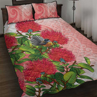 New Zealand Fantail Quilt Bed Set Maori Koru With Pohutukawa Flowers LT05 Red - Polynesian Pride