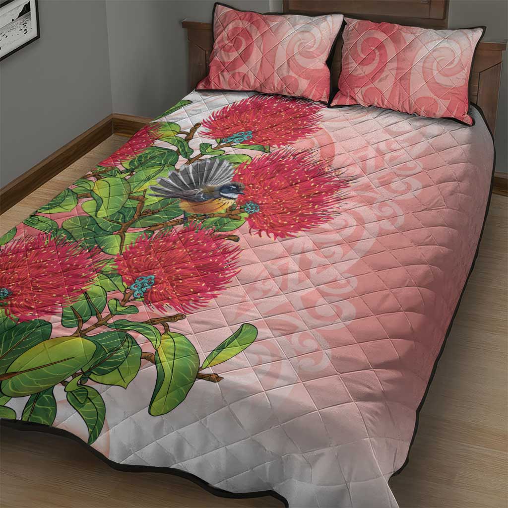 New Zealand Fantail Quilt Bed Set Maori Koru With Pohutukawa Flowers LT05 - Polynesian Pride