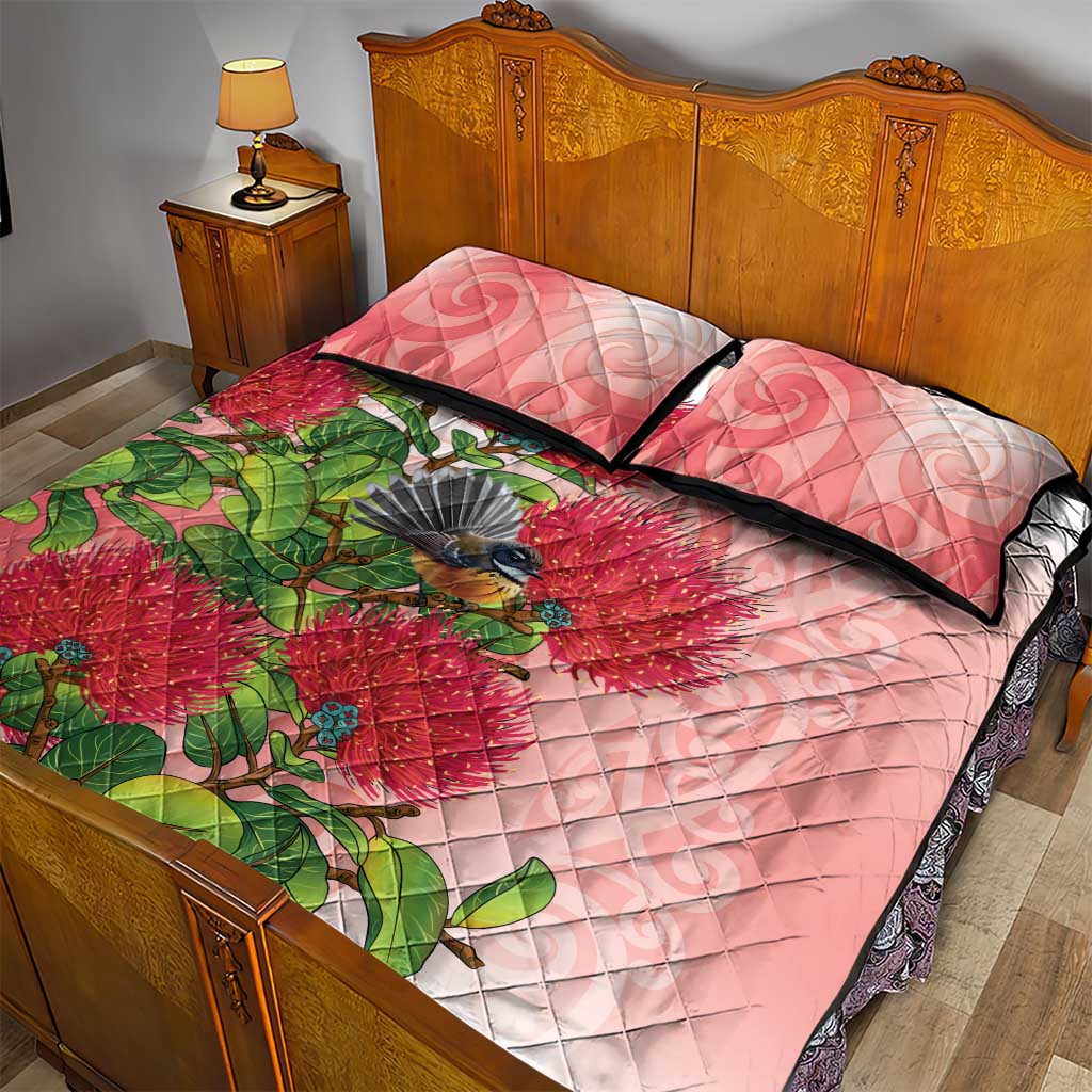 New Zealand Fantail Quilt Bed Set Maori Koru With Pohutukawa Flowers LT05 - Polynesian Pride