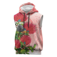 New Zealand Fantail Sleeveless Hoodie Maori Koru With Pohutukawa Flowers - Polynesian Pride