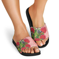 New Zealand Fantail Slide Sandals Maori Koru With Pohutukawa Flowers LT05 - Polynesian Pride