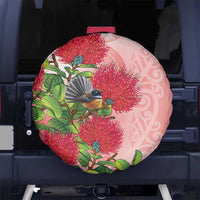 New Zealand Fantail Spare Tire Cover Maori Koru With Pohutukawa Flowers - Polynesian Pride