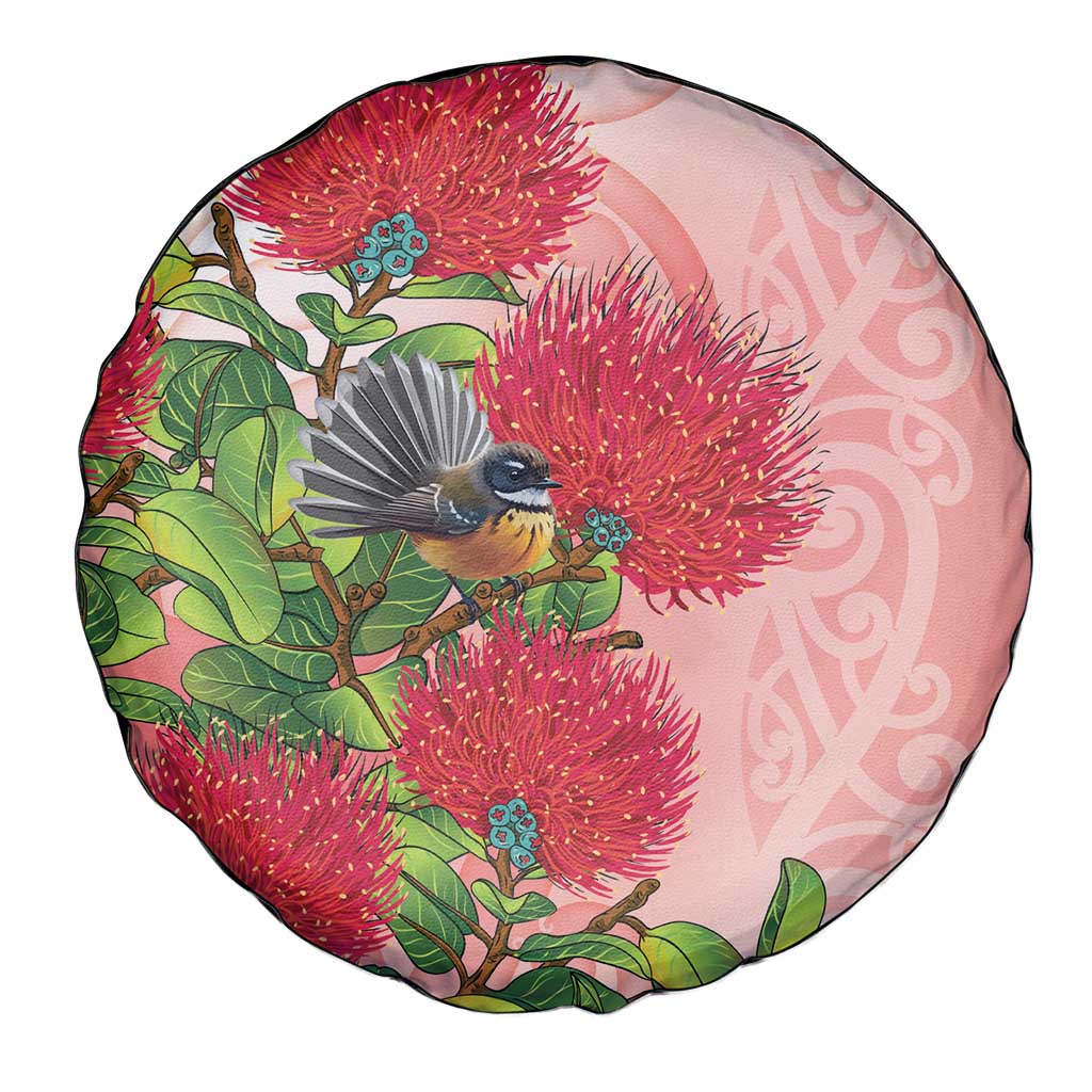 New Zealand Fantail Spare Tire Cover Maori Koru With Pohutukawa Flowers - Polynesian Pride
