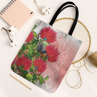 New Zealand Fantail Tote Bag Maori Koru With Pohutukawa Flowers - Polynesian Pride