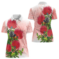 New Zealand Fantail Women Polo Shirt Maori Koru With Pohutukawa Flowers - Polynesian Pride