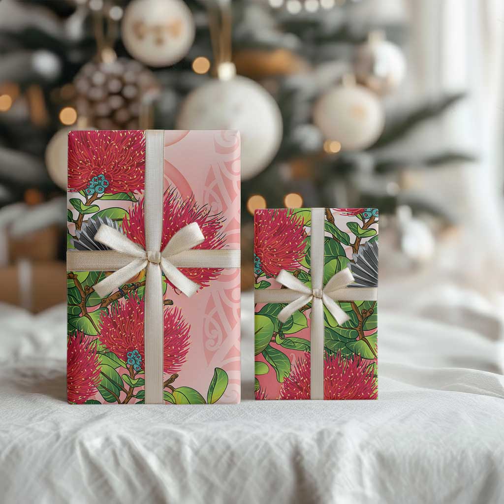 New Zealand Fantail Wrapping Paper Maori Koru With Pohutukawa Flowers