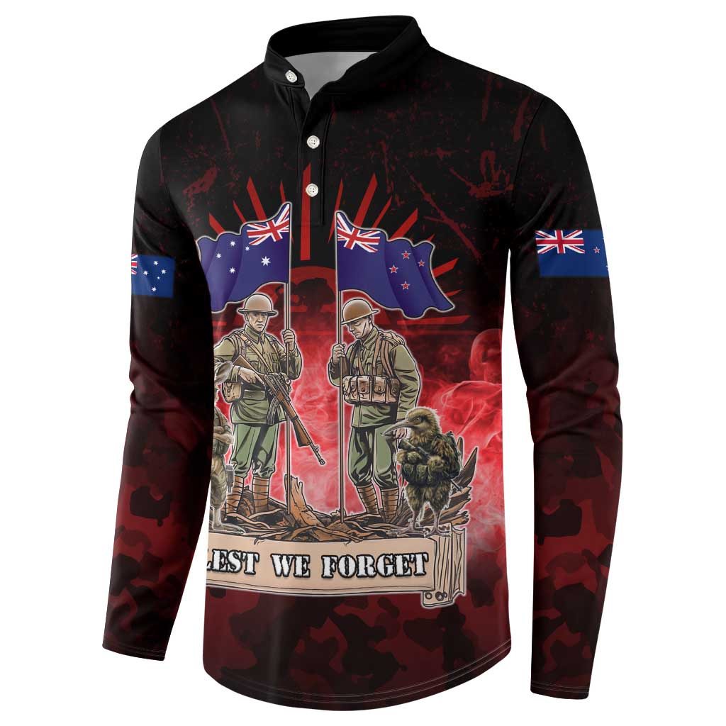 Australia And New Zealand ANZAC Day Button Sweatshirt Soldiers Lest We Forget LT05 - Polynesian Pride
