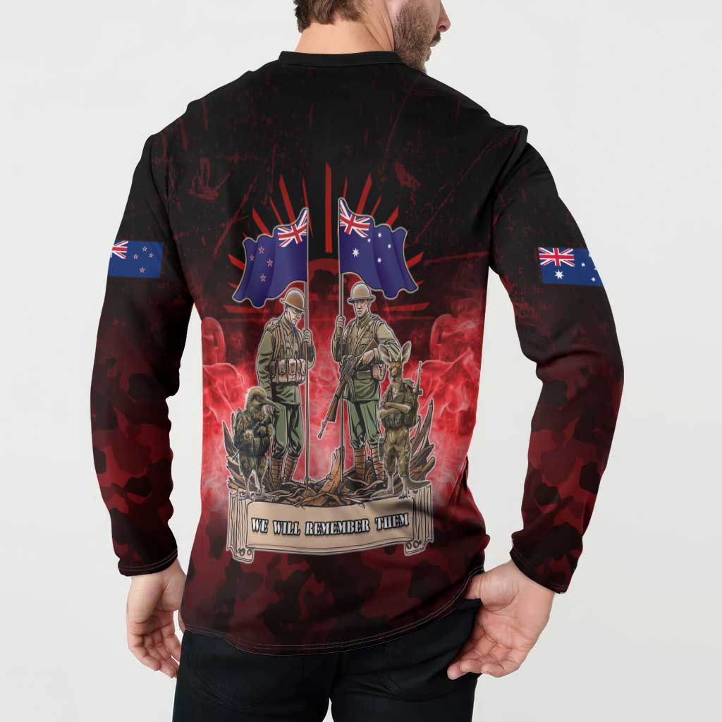Australia And New Zealand ANZAC Day Button Sweatshirt Soldiers Lest We Forget LT05 - Polynesian Pride
