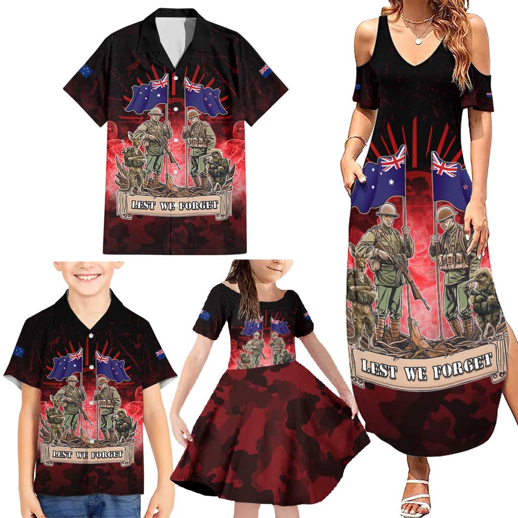 Australia And New Zealand ANZAC Day Family Matching Summer Maxi Dress and Hawaiian Shirt Soldiers Lest We Forget