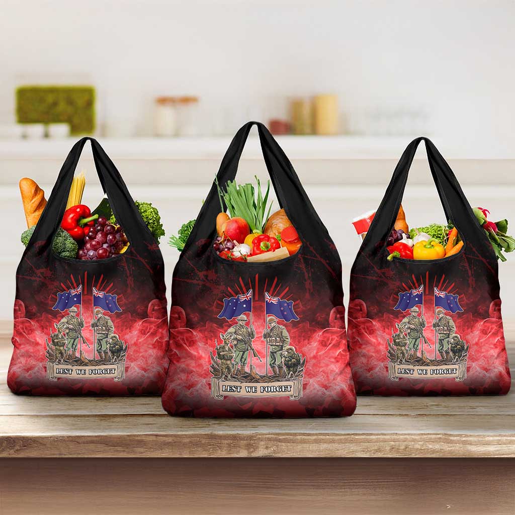 Australia And New Zealand ANZAC Day Grocery Bag Soldiers Lest We Forget LT05 3-pack One Size Red - Polynesian Pride