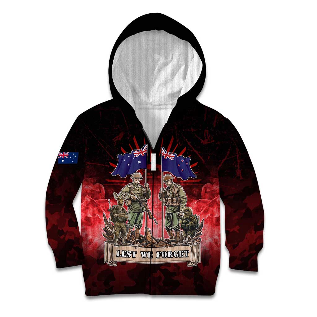 Australia And New Zealand ANZAC Day Kid Hoodie Soldiers Lest We Forget