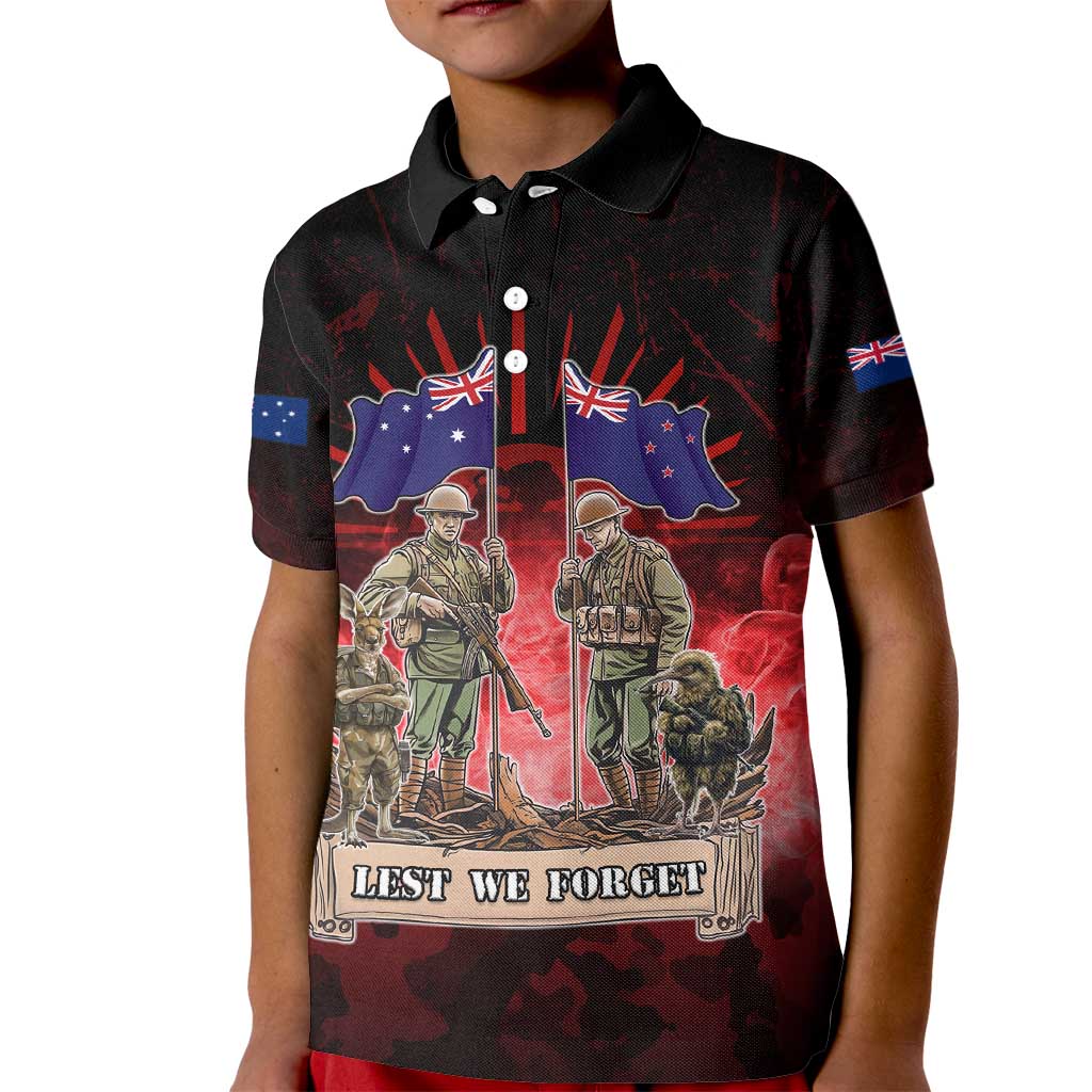 Australia And New Zealand ANZAC Day Kid Polo Shirt Soldiers Lest We Forget