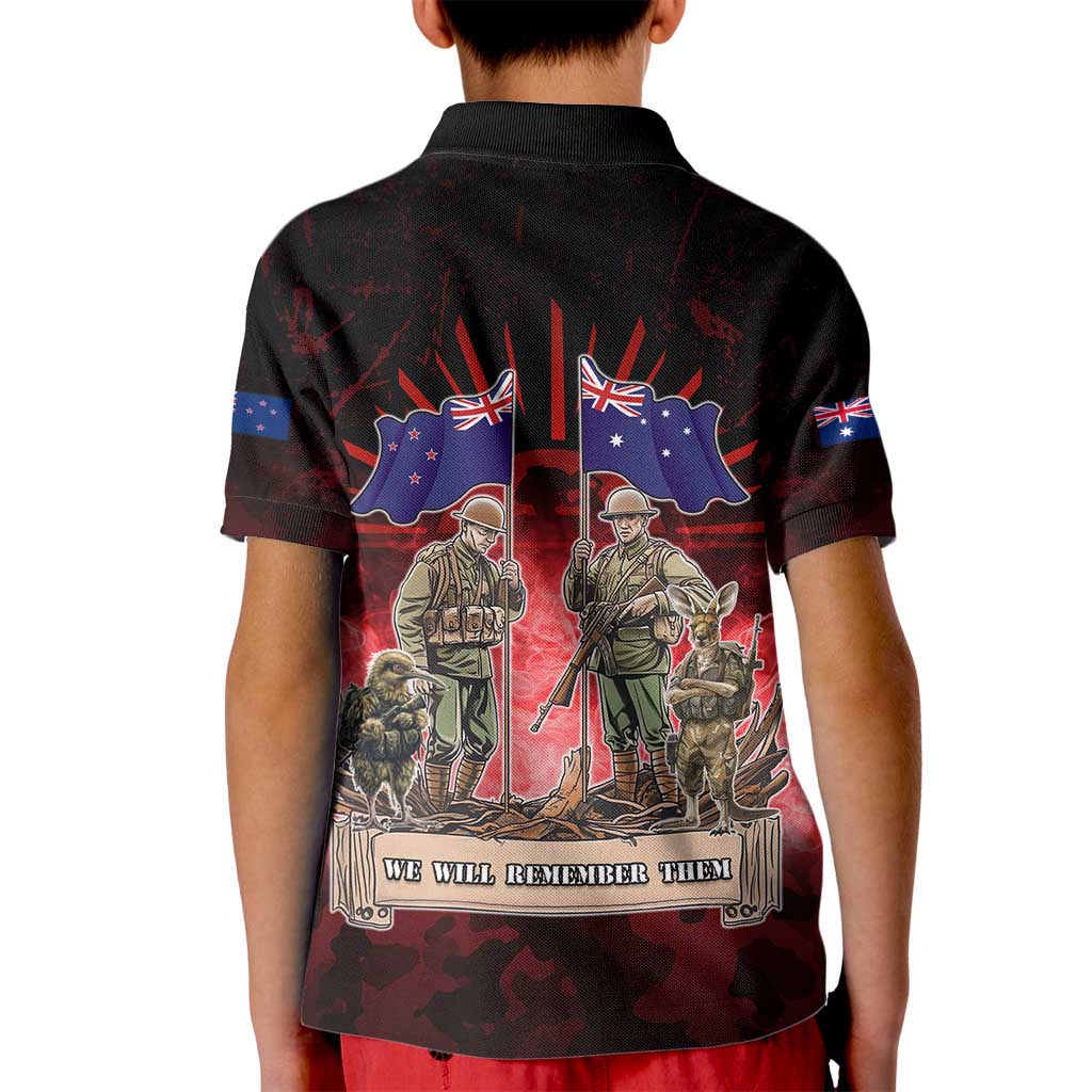 Australia And New Zealand ANZAC Day Kid Polo Shirt Soldiers Lest We Forget