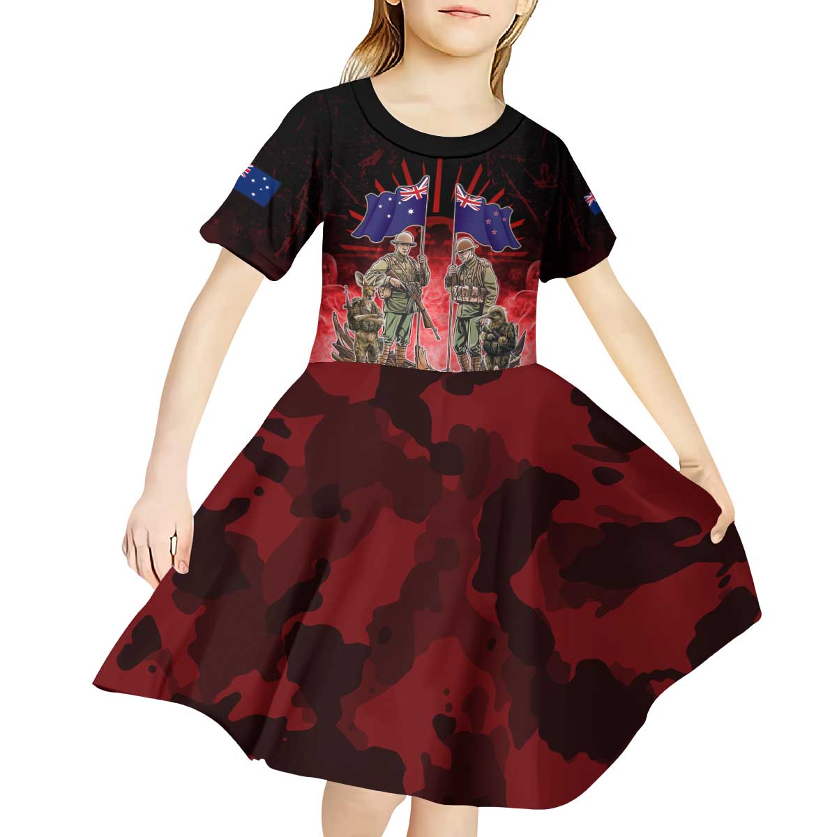 Australia And New Zealand ANZAC Day Kid Short Sleeve Dress Soldiers Lest We Forget