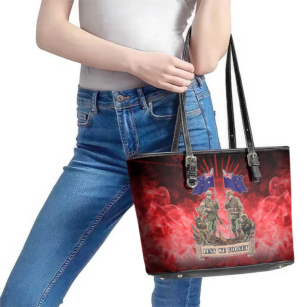 Australia And New Zealand ANZAC Day Leather Tote Bag Soldiers Lest We Forget