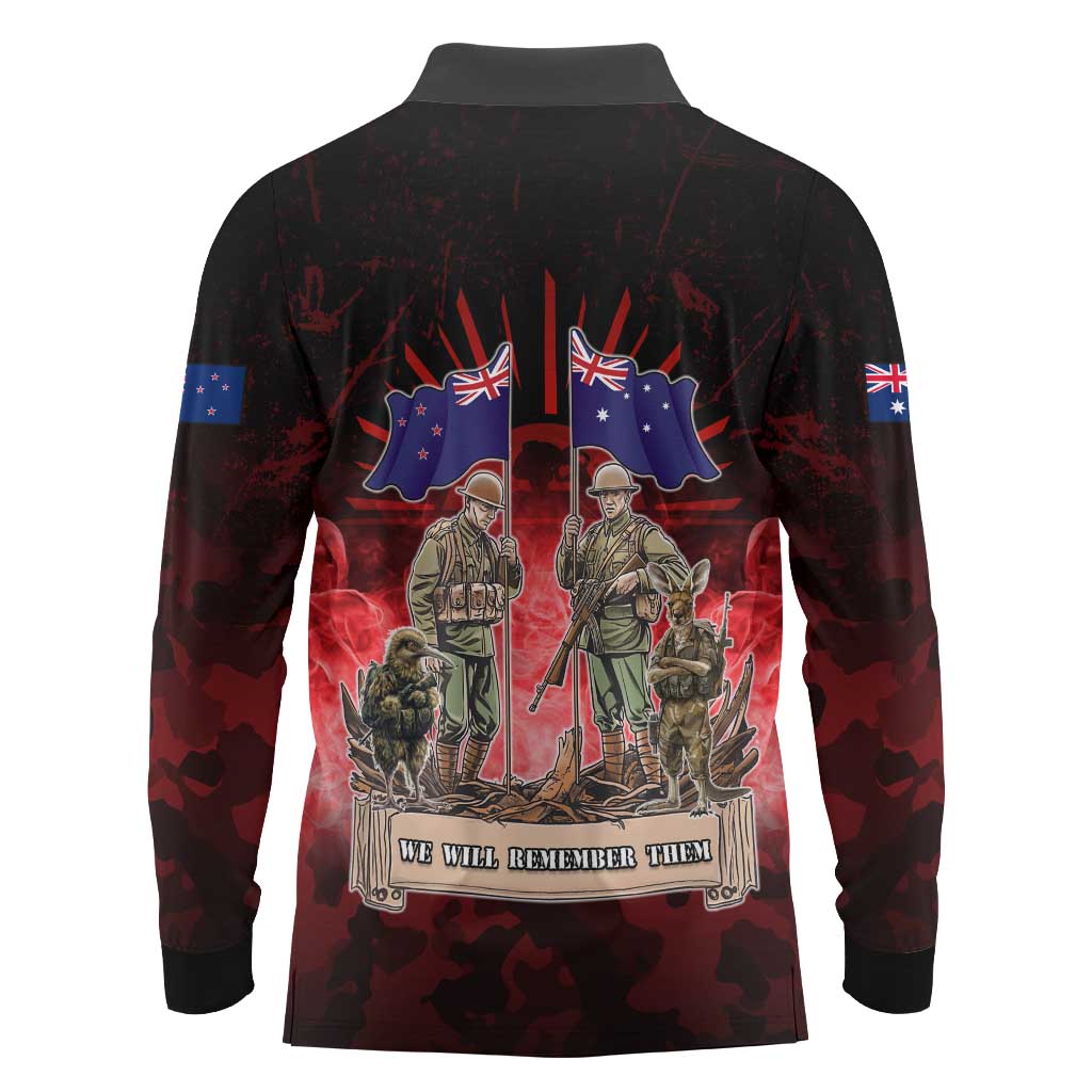 Australia And New Zealand ANZAC Day Long Sleeve Polo Shirt Soldiers Lest We Forget LT05 - Polynesian Pride