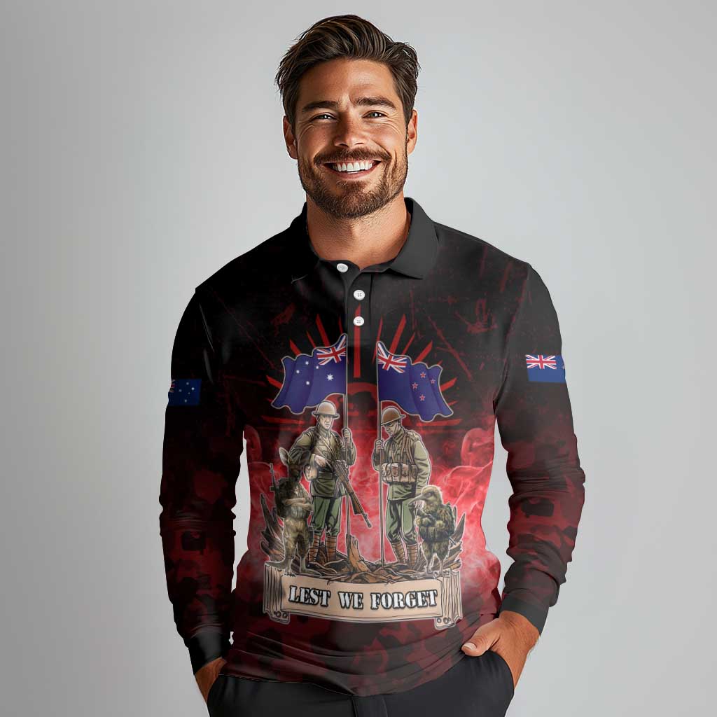 Australia And New Zealand ANZAC Day Long Sleeve Polo Shirt Soldiers Lest We Forget LT05 - Polynesian Pride