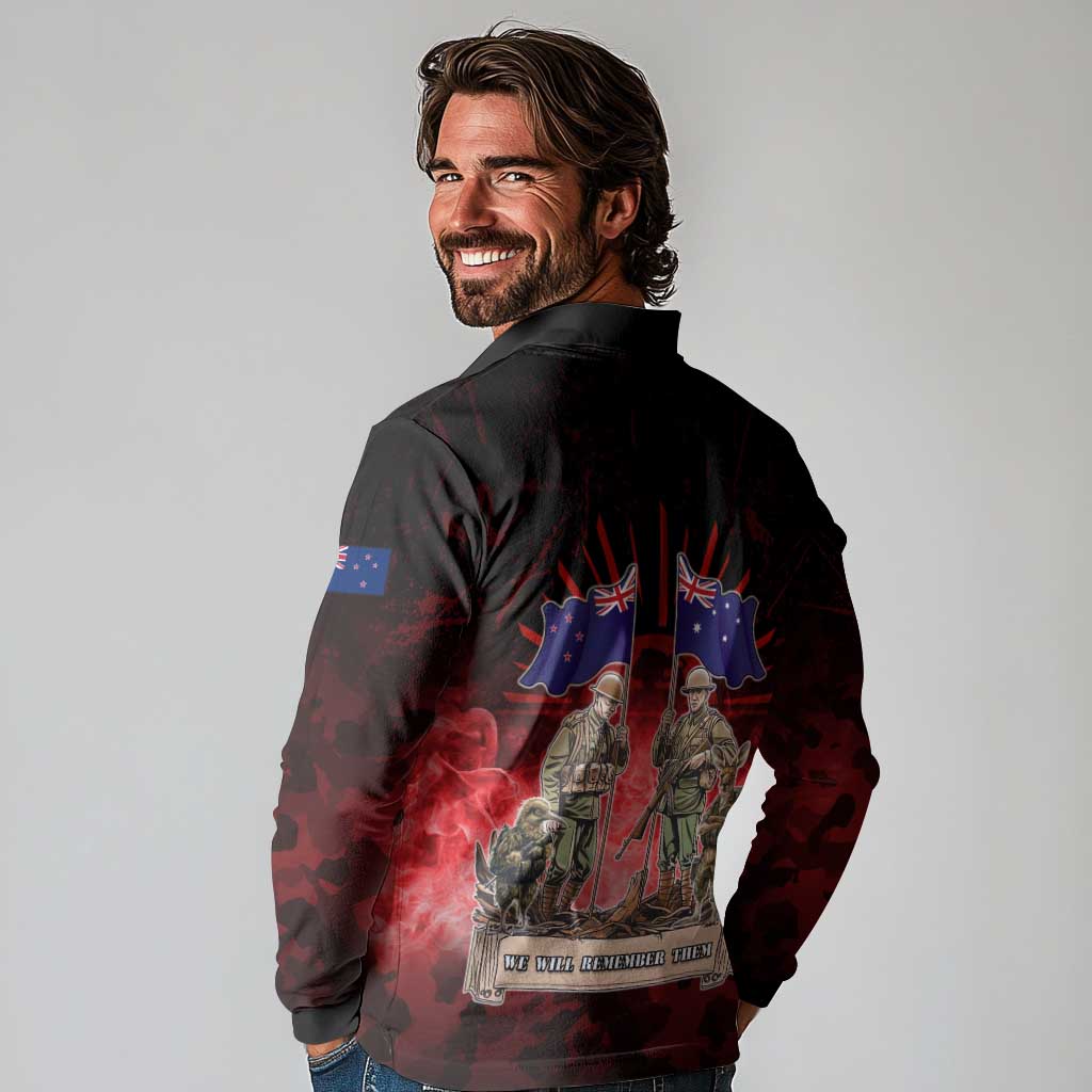 Australia And New Zealand ANZAC Day Long Sleeve Polo Shirt Soldiers Lest We Forget LT05 - Polynesian Pride