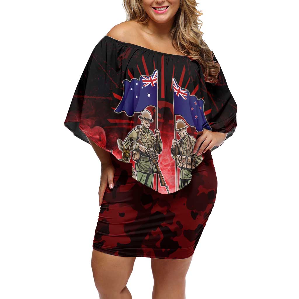 Australia And New Zealand ANZAC Day Off Shoulder Short Dress Soldiers Lest We Forget