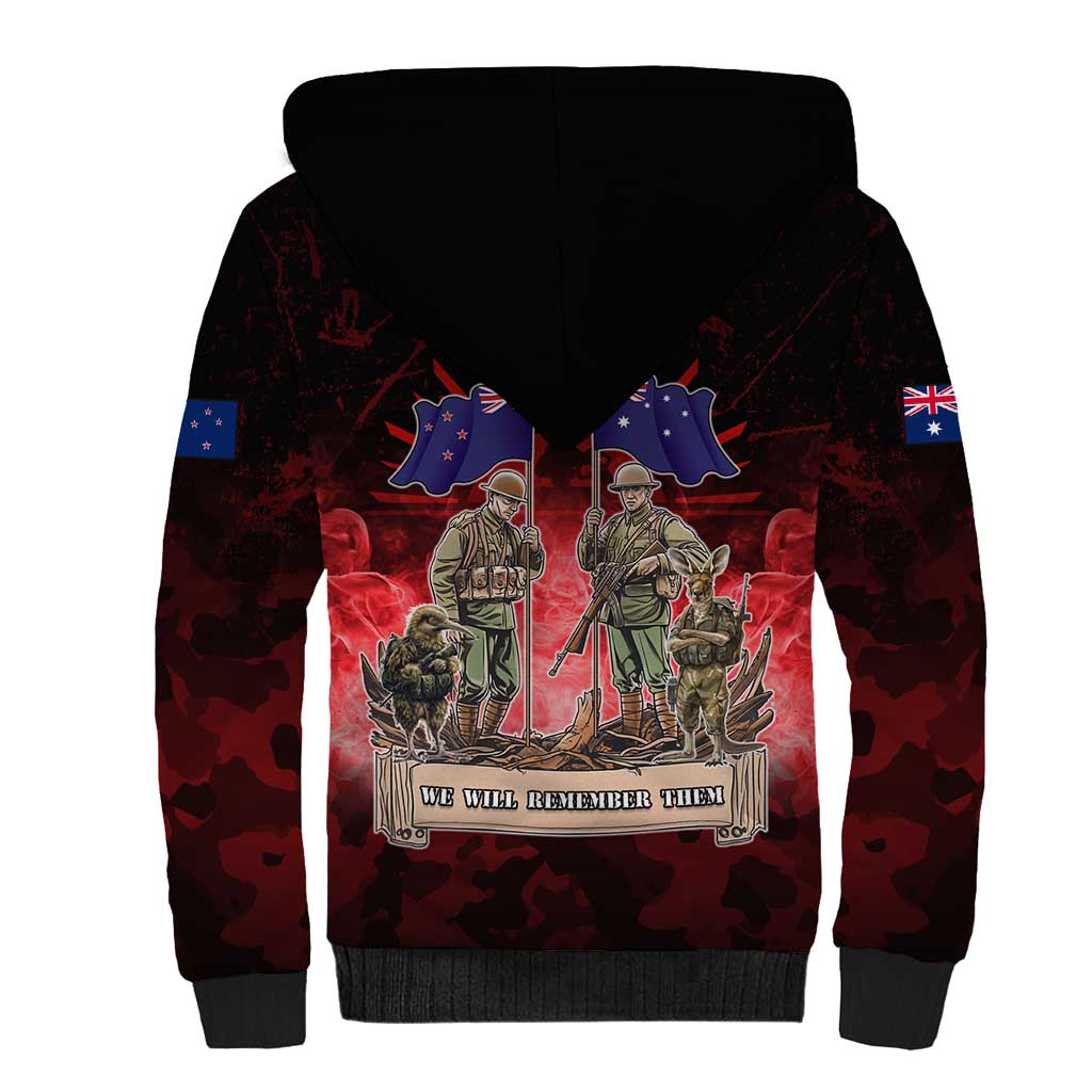 Australia And New Zealand ANZAC Day Sherpa Hoodie Soldiers Lest We Forget