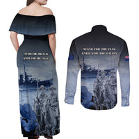 New Zealand ANZAC Day Couples Matching Off Shoulder Maxi Dress and Long Sleeve Button Shirt HMNZS Achilles We Will Remember Them LT05 - Polynesian Pride