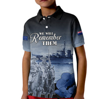 New Zealand ANZAC Day Kid Polo Shirt HMNZS Achilles We Will Remember Them LT05 Kid Blue - Polynesian Pride