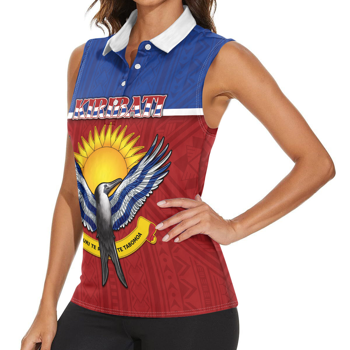 Kiribati 45th Independence Day Women Sleeveless Polo Shirt Lesser Frigatebird Tribal Pattern