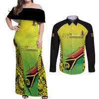 Vanuatu 46th Independence Couples Matching Off Shoulder Maxi Dress and Long Sleeve Button Shirt Special Style LT05 Yellow - Polynesian Pride