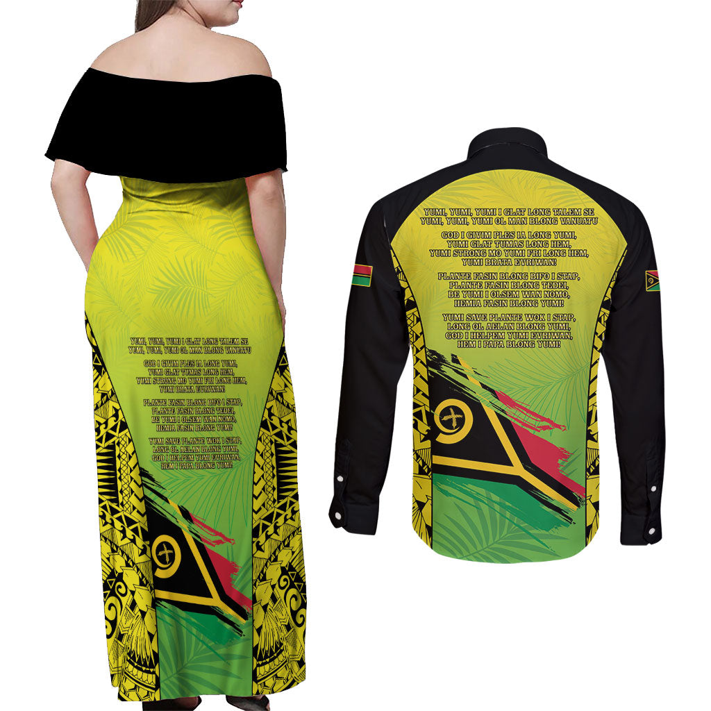 Vanuatu 46th Independence Couples Matching Off Shoulder Maxi Dress and Long Sleeve Button Shirt Special Style LT05 - Polynesian Pride