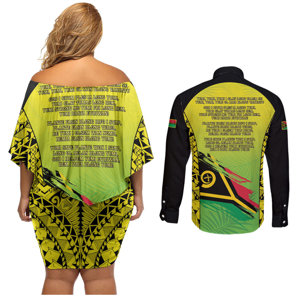Vanuatu 46th Independence Couples Matching Off Shoulder Short Dress and Long Sleeve Button Shirt Special Style LT05 - Polynesian Pride