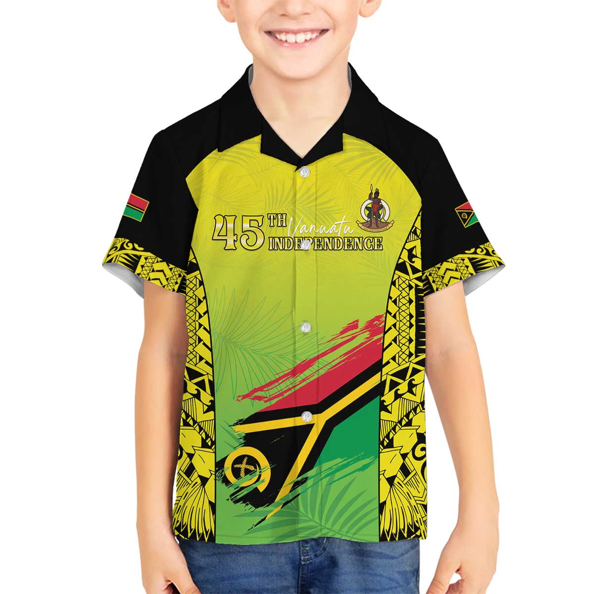 Vanuatu 45th Independence Family Matching Off The Shoulder Long Sleeve Dress and Hawaiian Shirt Special Style - Polynesian Pride