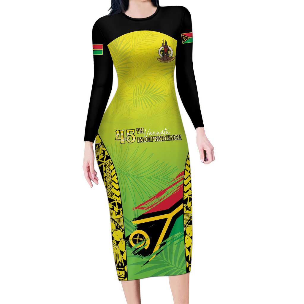 Vanuatu 45th Independence Long Sleeve Bodycon Dress Special Style - Polynesian Pride