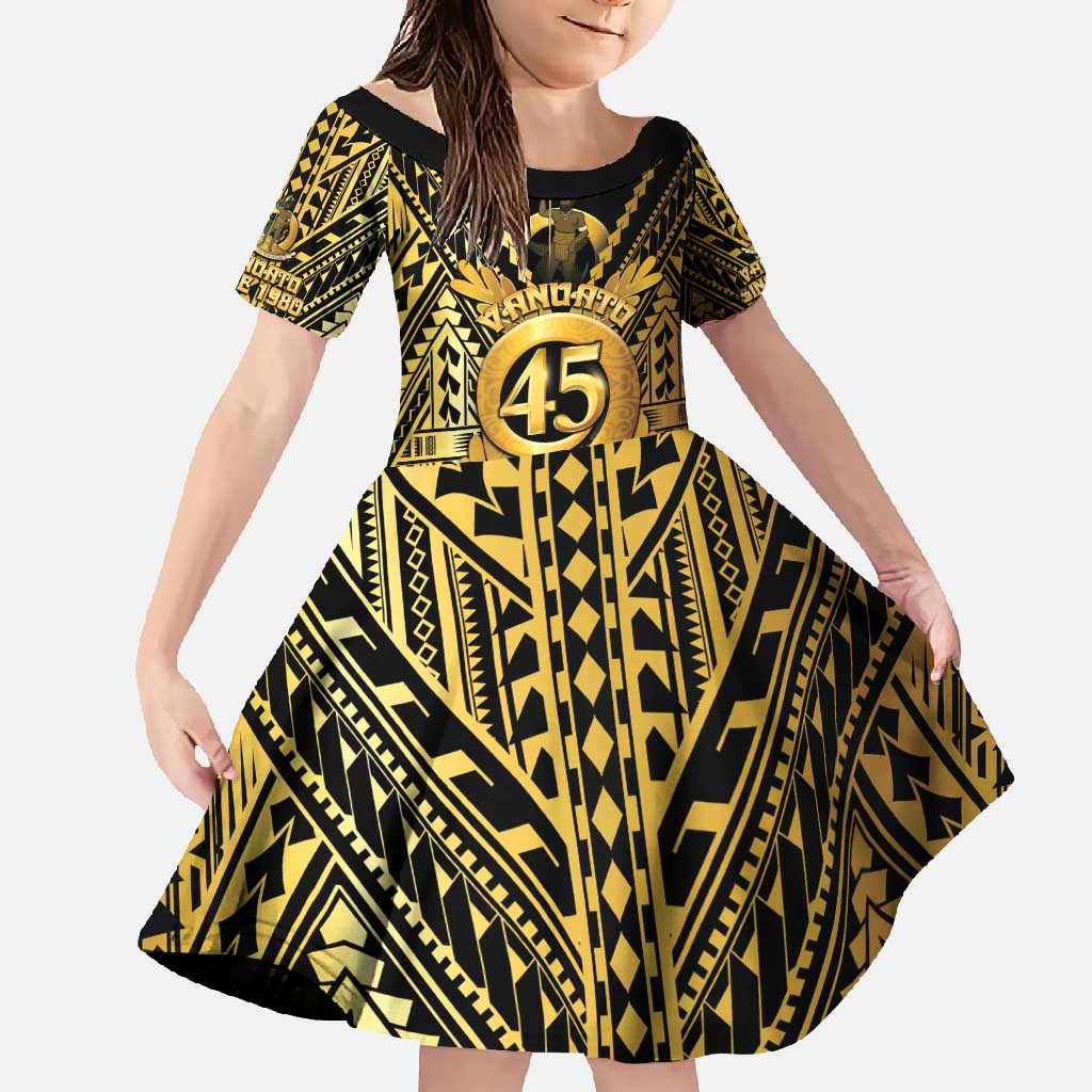 Vanuatu 45th Anniversary Of Independence Family Matching Long Sleeve Bodycon Dress and Hawaiian Shirt Gold Style - Polynesian Pride