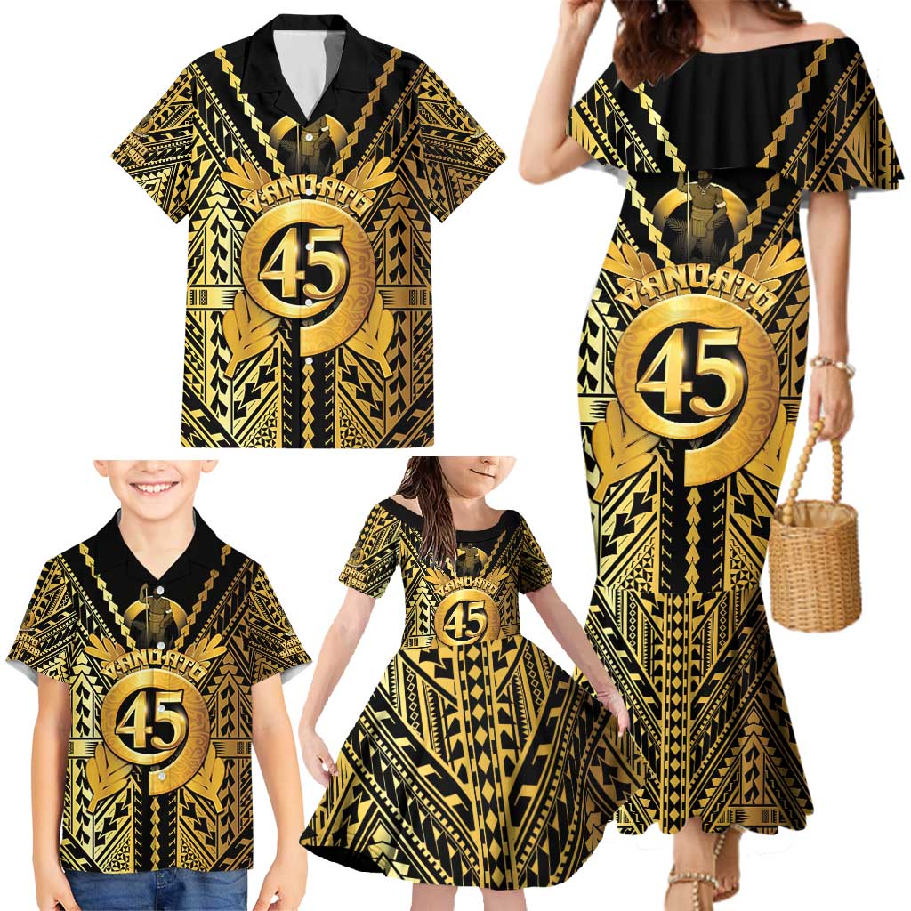 Vanuatu 45th Anniversary Of Independence Family Matching Mermaid Dress and Hawaiian Shirt Gold Style - Polynesian Pride