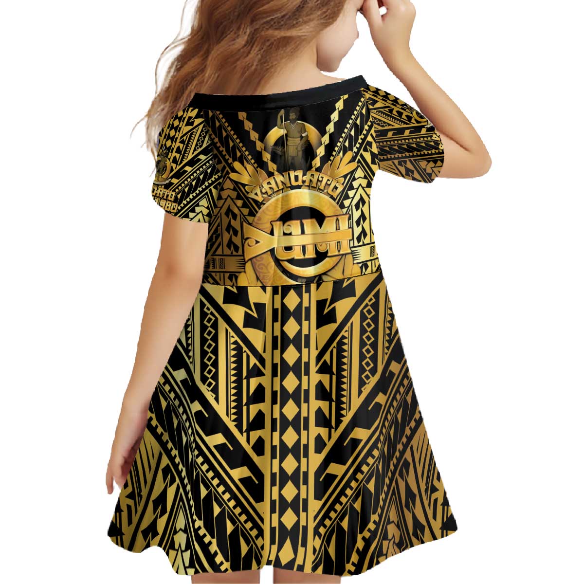 Vanuatu 45th Anniversary Of Independence Family Matching Off The Shoulder Long Sleeve Dress and Hawaiian Shirt Gold Style - Polynesian Pride