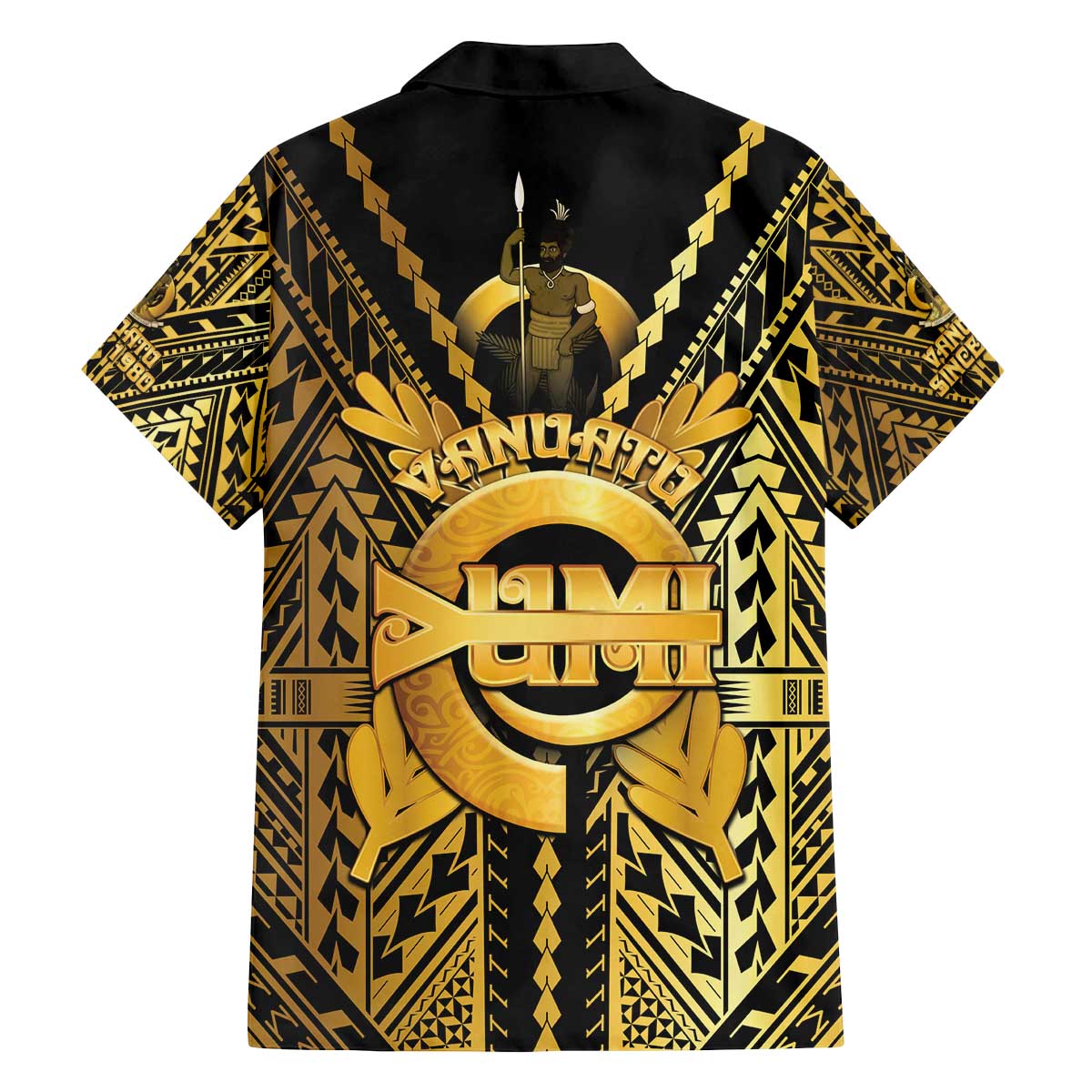 Vanuatu 45th Anniversary Of Independence Family Matching Off The Shoulder Long Sleeve Dress and Hawaiian Shirt Gold Style - Polynesian Pride