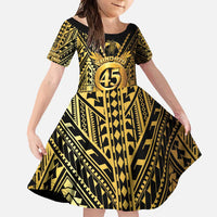 Vanuatu 45th Anniversary Of Independence Family Matching Off Shoulder Maxi Dress and Hawaiian Shirt Gold Style - Polynesian Pride