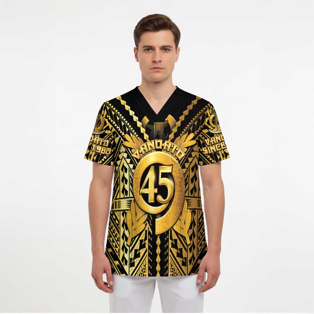 Vanuatu 45th Anniversary Of Independence Scrub Top Gold Style - Polynesian Pride
