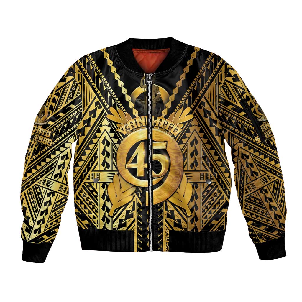 Vanuatu 45th Anniversary Of Independence Sleeve Zip Bomber Jacket Gold Style - Polynesian Pride