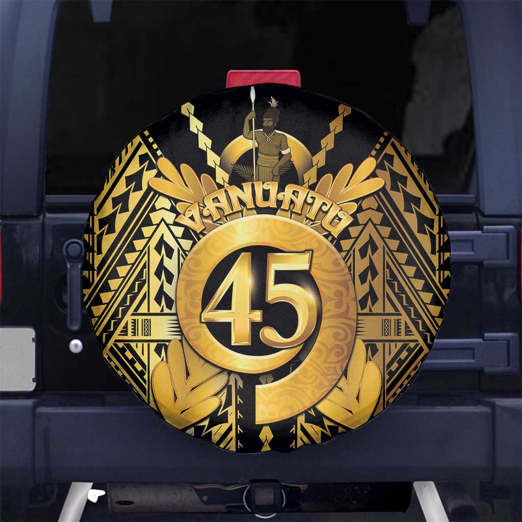 Vanuatu 45th Anniversary Of Independence Spare Tire Cover Gold Style - Polynesian Pride
