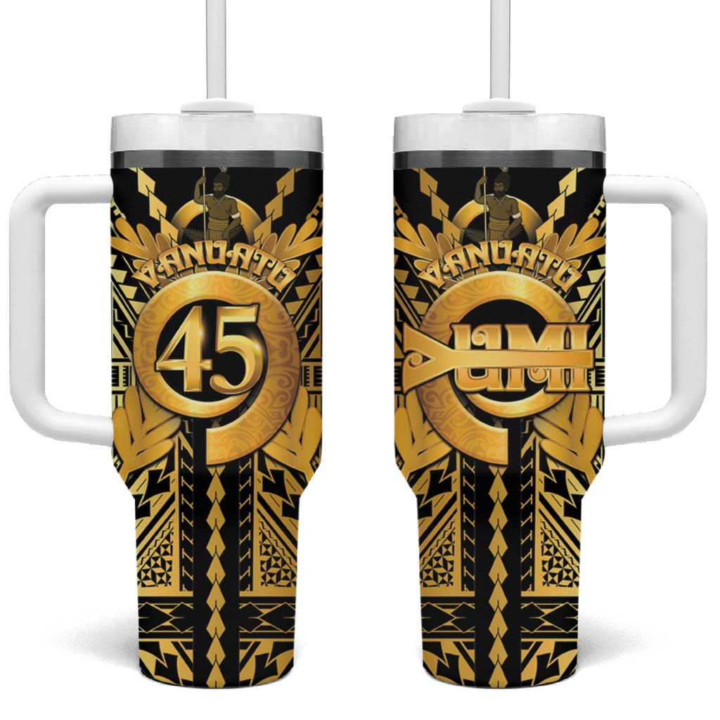 Vanuatu 45th Anniversary Of Independence Tumbler With Handle Gold Style - Polynesian Pride