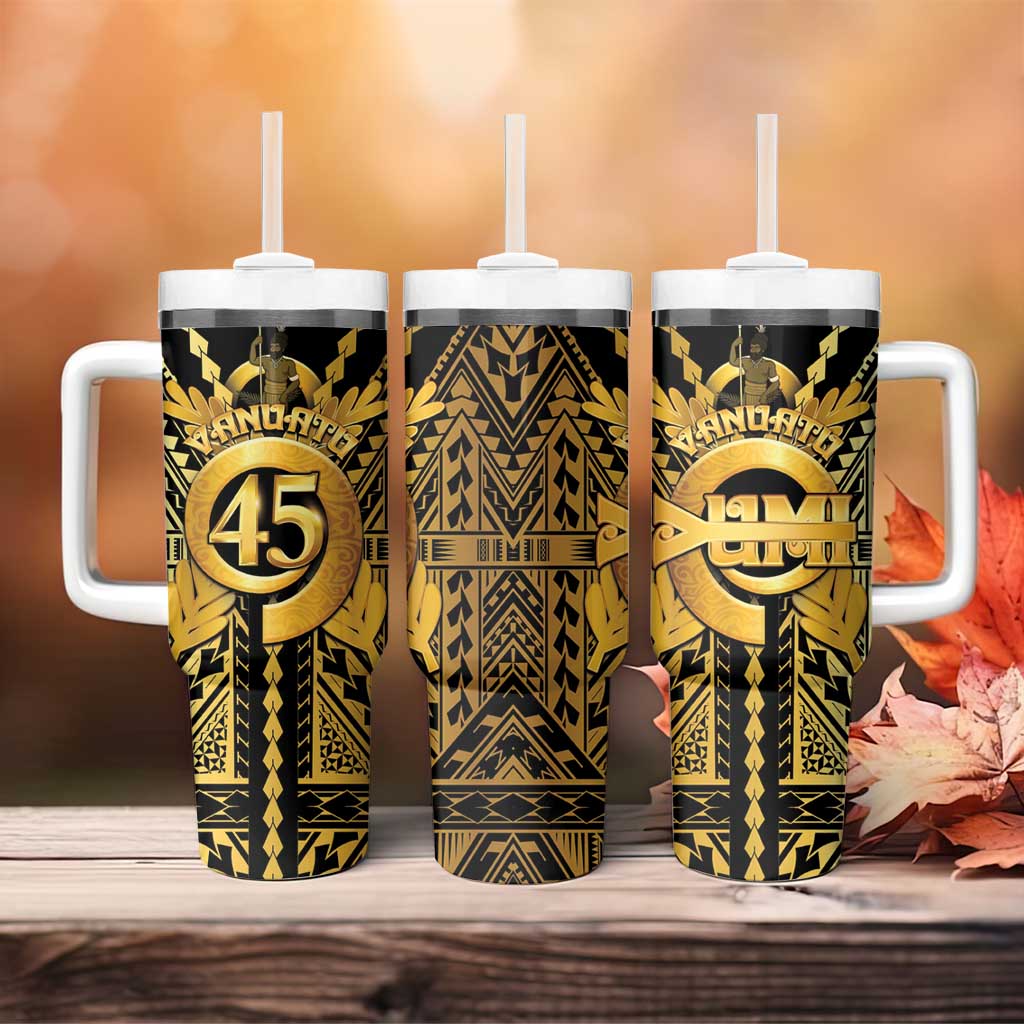 Vanuatu 45th Anniversary Of Independence Tumbler With Handle Gold Style - Polynesian Pride