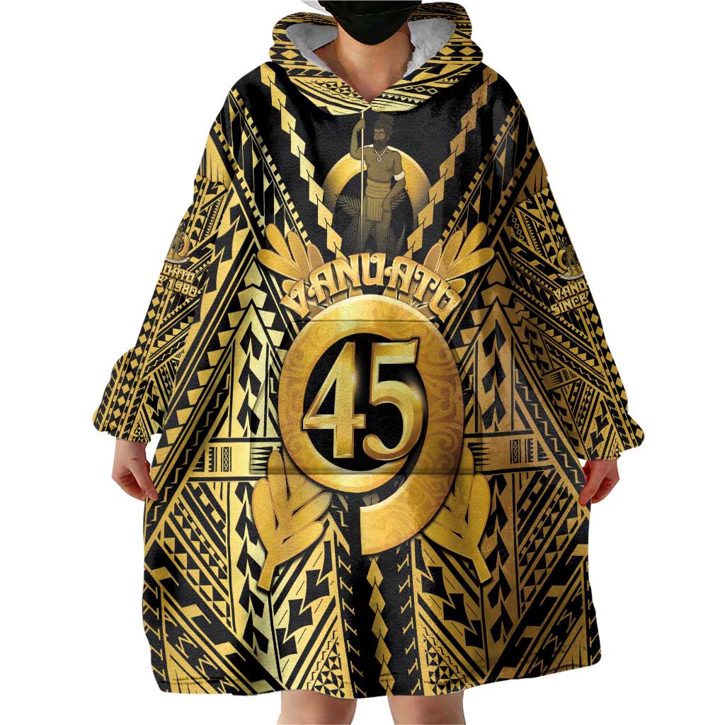 Vanuatu 45th Anniversary Of Independence Wearable Blanket Hoodie Gold Style - Polynesian Pride